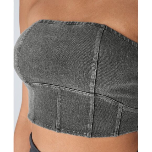 Halara Flex Skinny Washed Stretchy Knit Denim Casual Tube Top Sz Small Black - Picture 7 of 8